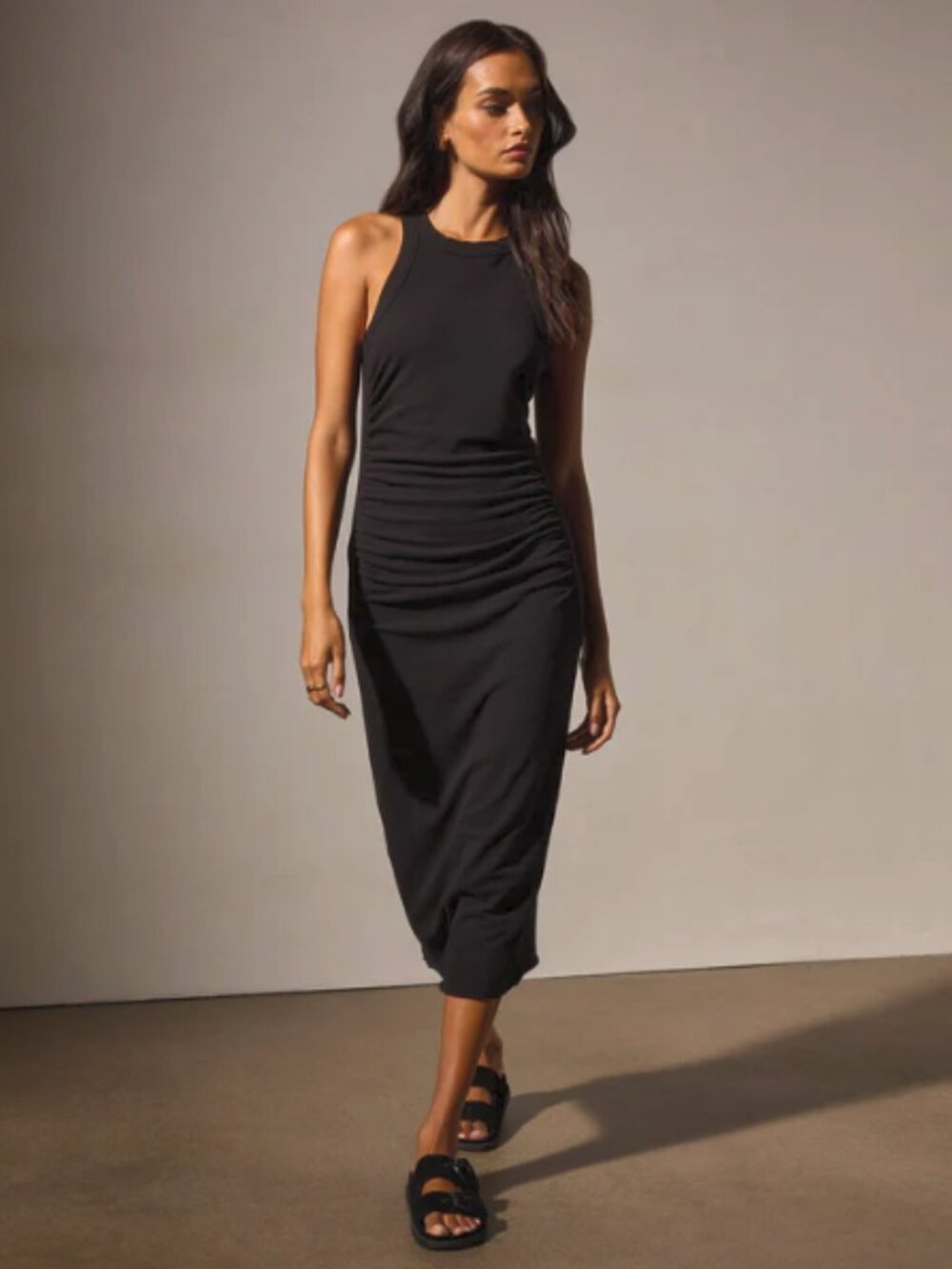 James Perse Black Ruched Cutaway Tank Dress NWOT Sz 2